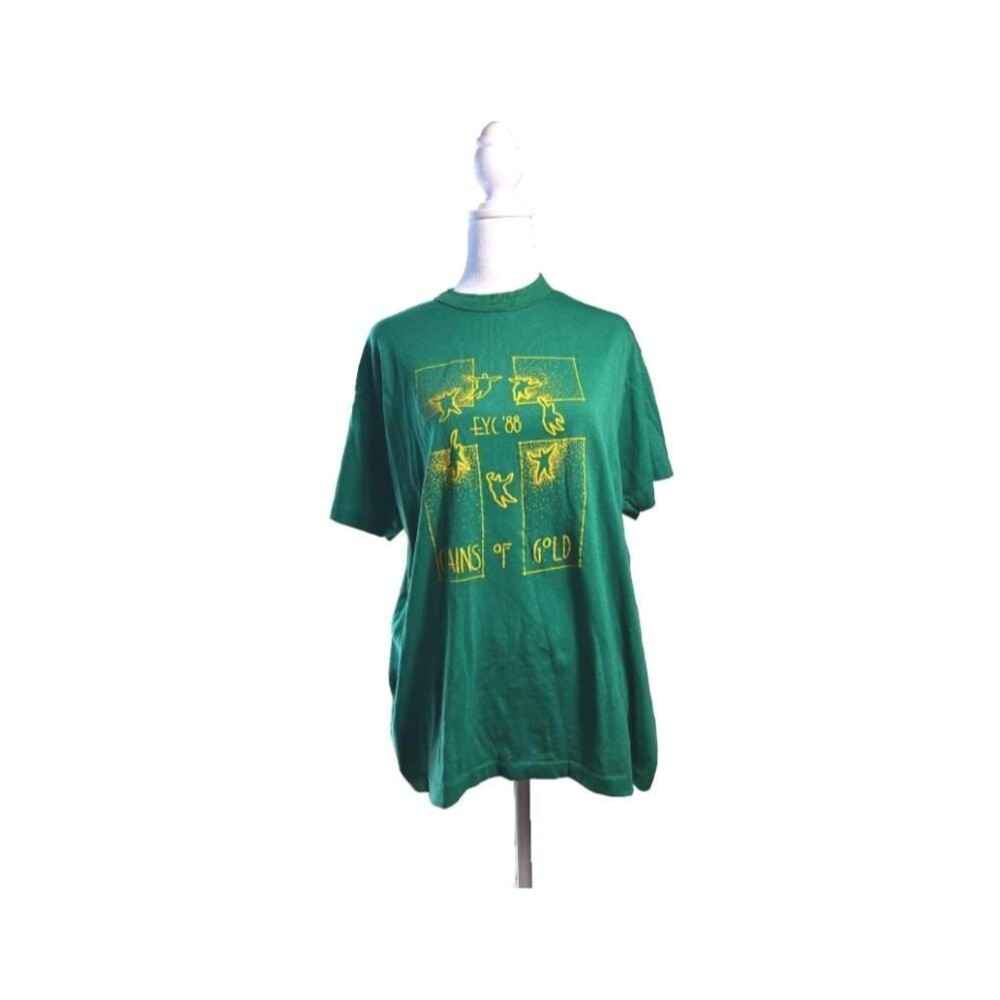 Vintage‎ 1988 Tee Jays Green Single Stitch Youth Group T Shirt XL USA Made